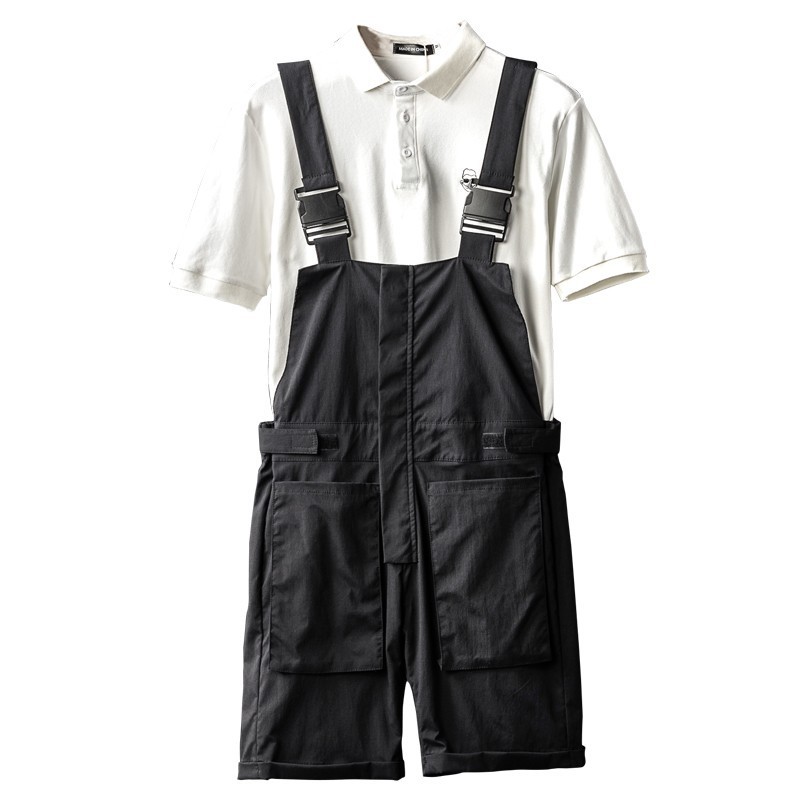 

Short Jumpsuit Men Summer Hip hop Man Thin Loose Black Streetwear Short Pants Workwear cargo pants men overalls man X9114