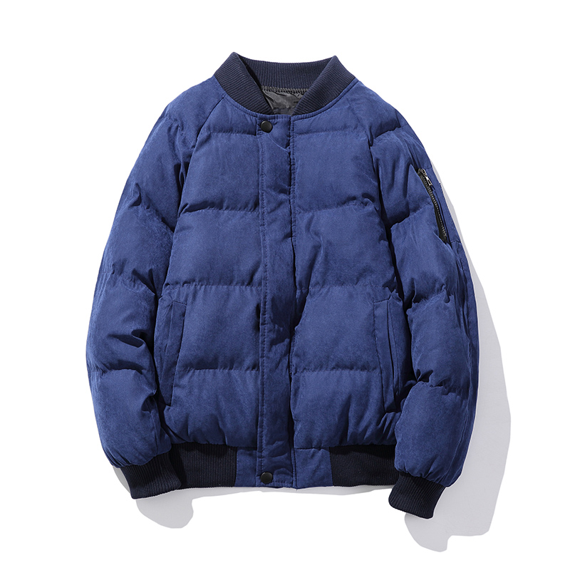 

2019 winter men's baseball collar cotton men's solid color loose large size warm cotton multi-pocket casual jacket, Black