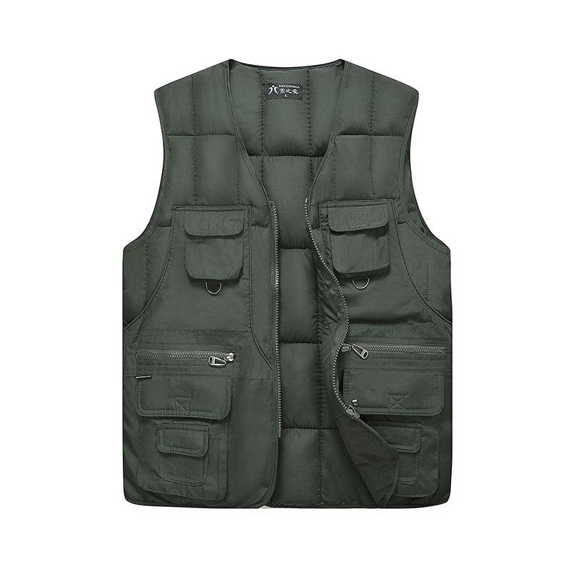 

Padded New Mens Thick Puffy Puffer Warm Vest Light Down Cotton Sleeveless jacket For Men Casual Waistcoat With Many Pockets Male, Armygreen