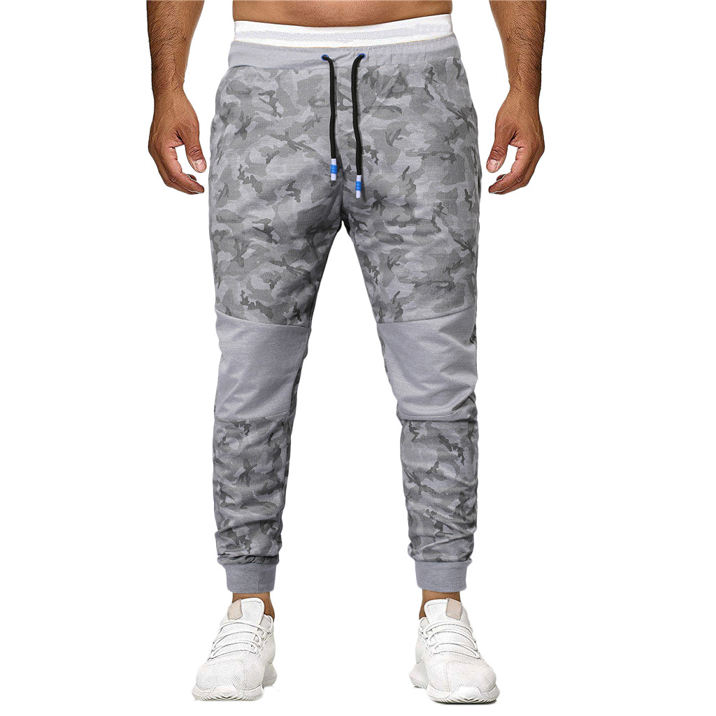 

Plus Size 2019 Men Running Pants Sport Lashing Joggers Trousers Fitness Gym Clothing Camouflage Loose Sweatpants Drawstring Pant, Black