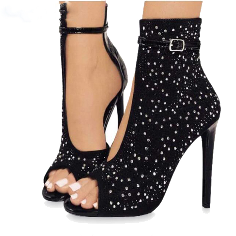 

Women Pumps High Heels Design Sexy Gladiator High Heels Women Rhinestone Buckle Strap Party Shoes, Black