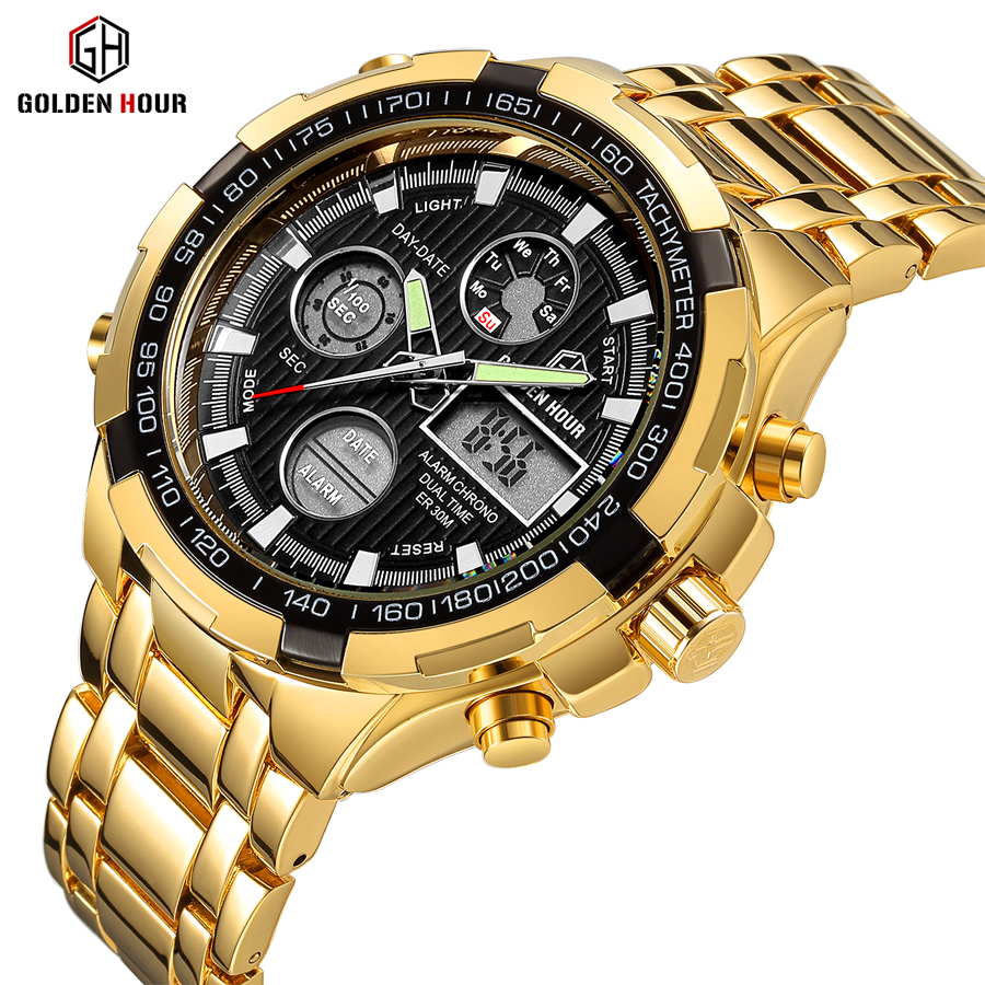 

Reloj Hombre GOLDENHOUR Luxury Gold Men's Watch montre homme Automatic Clock Sport Man Wrist Watches 2019 Relogio Masculino, Slivery;brown