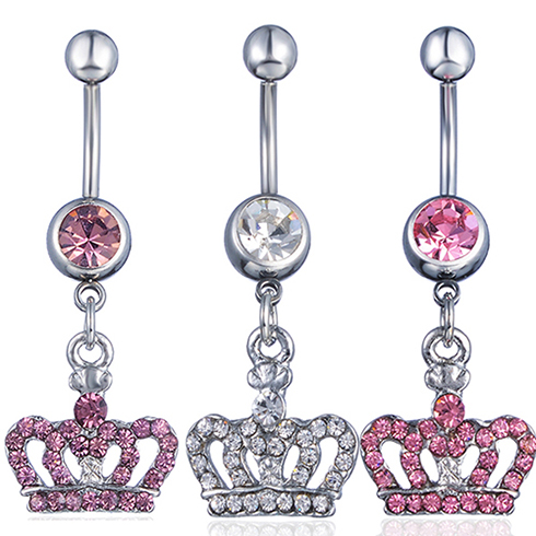 

D0370-1 ( 3 colors ) crown style Belly piercing body jewelry Button Ring ,navel ring BELLY BAR(10PCS/LOT) JFB-3343