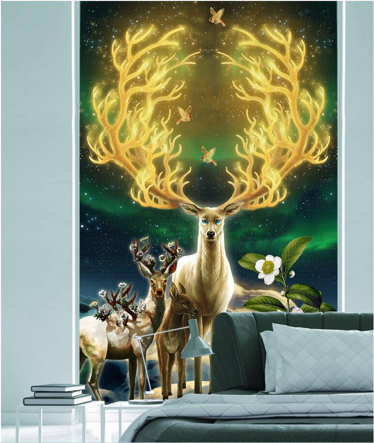 

3d wallpaper custom photo Hand painted fantasy starry sky golden elk porch background room home decor 3d wall muals wallpaper for walls 3 d, Non-woven