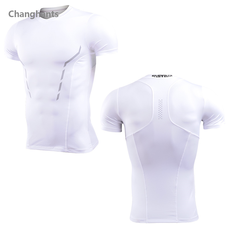 

Men Fitness Short Sleeve T-shirt Stitching Running Basketball Tight Jerseys Quick Dry Sportswear Elastic Gym T shirts Tops, Mt8129