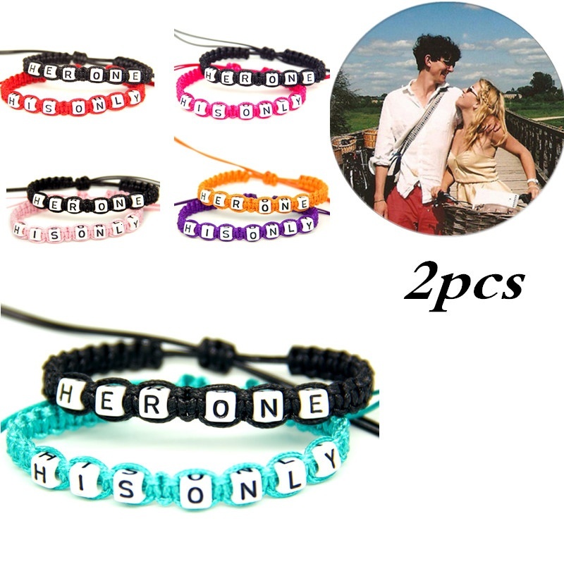 

2pcs/pair Couple Bracelets Her One And His Only Rope Chain Valentine's Day Gift For Lovers Handmade Charm Bracelets Accessories