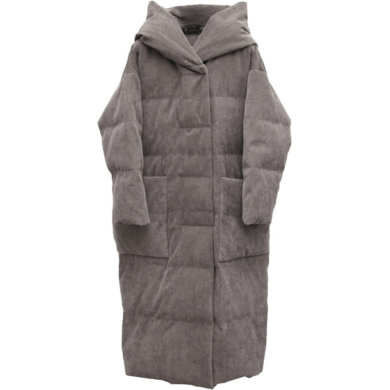 

Winter simple type Big pocket and hooded thick 90% white duck down women long jacket causal warm parkas, Black