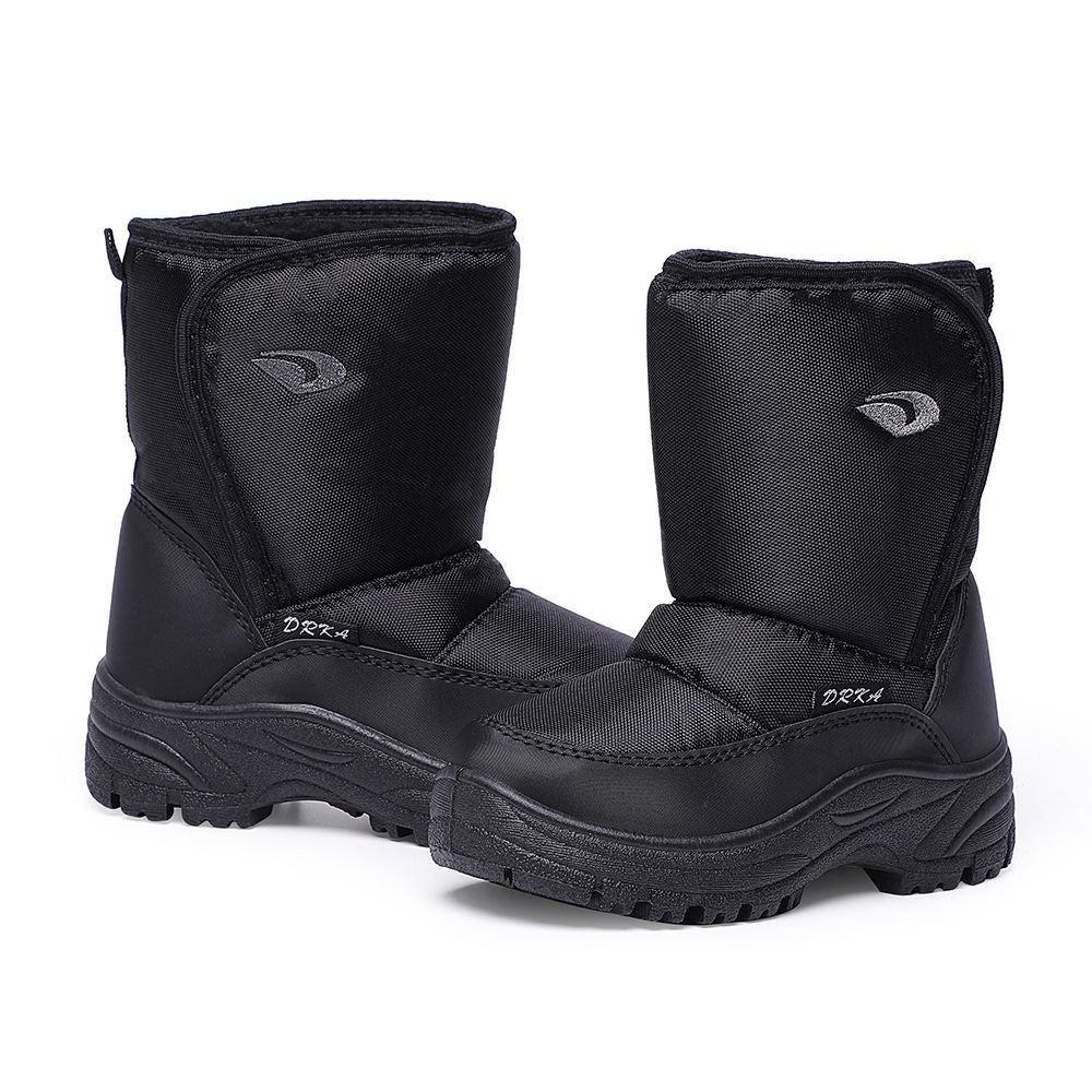 

Hot Sale-Woolen lining unisex snow boots big size canvas shoes winter sheep hair half boots nonslip warmproof shoes for man zy622, Black
