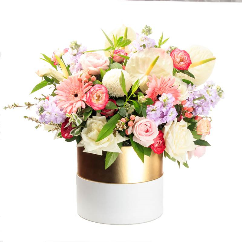 

1pc Luxury Golden Round Flower Box Florist Gift Packaging Cardboard Box with Lid for Party Wedding Decoration