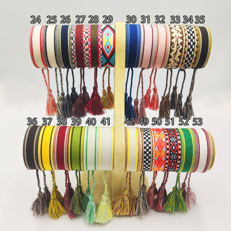 

Brand Fashion Jewelry For Women Handmade Cotton Signature Embroidery Bracelet Woven Bangle fabrics Tassel Lace-up Bracelet