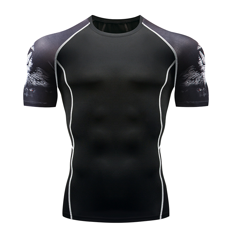 

2020 Quick Dry Men Printed Jerseys Compression Shirt Bodybuilding Fitness Man Gym Spinning Cycling Base Layer Sportswear