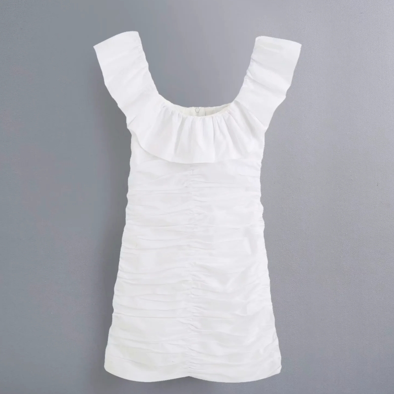 

New 2020 women fashion ruffles off shoulder pleated white slim dress female back zipper vestido chic summer party dresses DS3897, As pic ds3897bb