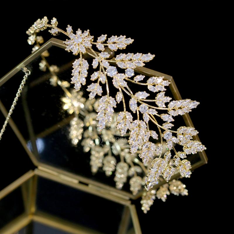 

Other ASNORA Fashion Bride Tiara Headdress Hair Accessories Wedding Golden Leaves Band Zirconia Crown