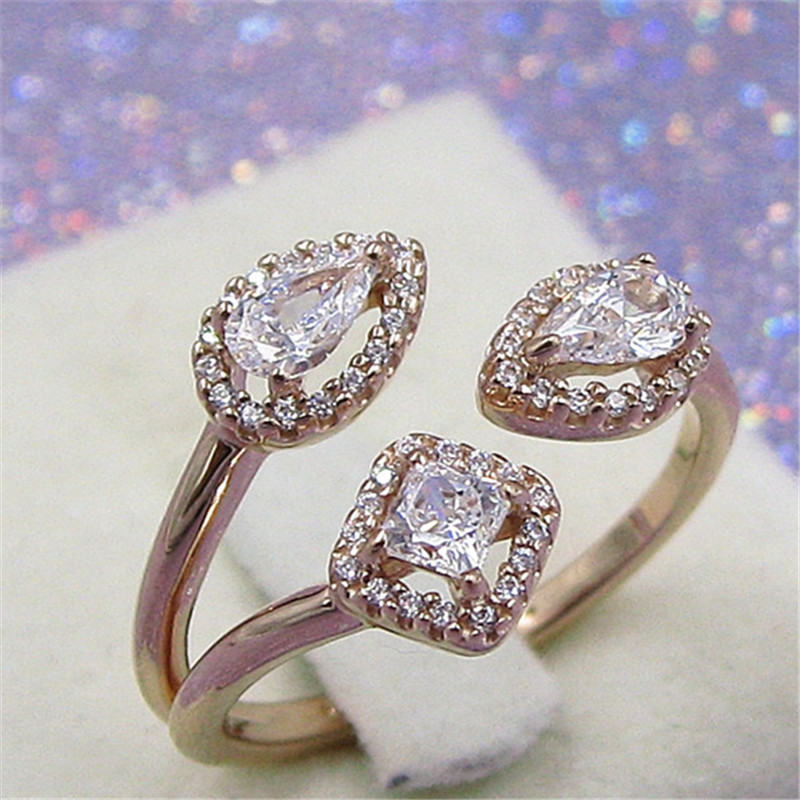 

2020 New Wedding Ring 100% 925 Sterling Silver European Pandora Jewelry Rose Geometric Shapes Open Ring Fashion Charm Ring For Women