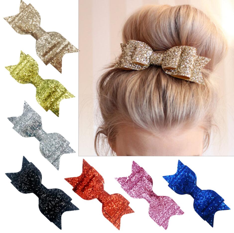 

Girls Woman Glitter Hair Bows Girl Hair Pins Bowknot Charming Hair Accessories Baby Hairpins Hairclips Headwear Boutique gift Free Shipping, Mix