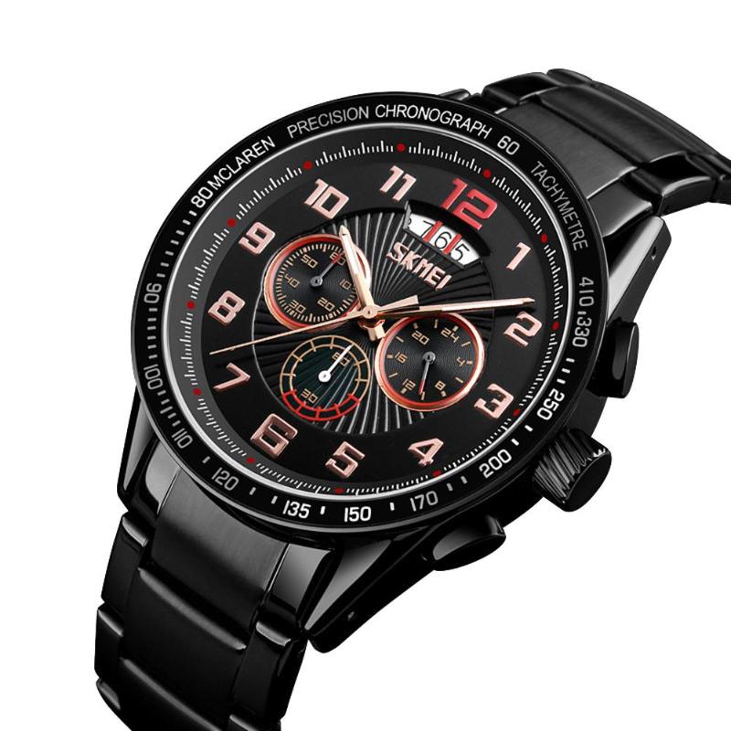 

Wristwatches SKMEI 9176 Cool Men Round Case Quartz Analog Sub-dials Decor Arabic Numbers Wrist Watch, Black silver