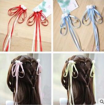 

50Pairs/lot 2pcs/Pair DIY Multi Long Hair Ribbon Hair Clips Han Chinese Clothing Ball Bell Hair Styling Tools Accessories HA795