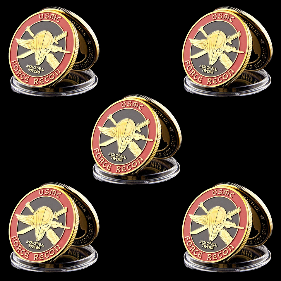 5pcs US Marine Corps Craft Badge Military Challenge USMC 1oz Gold Plated Collectible Commemorative Coin-image-522343509