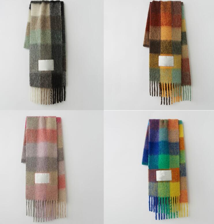 

2019 Autumn Winter New Men and Women Alpaca Wool Blend Rainbow Square Color Block Tassel Scarf 4 Colors T191216