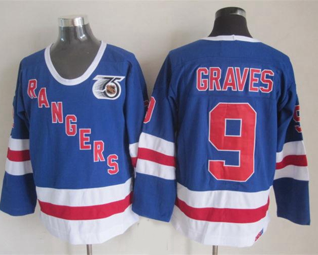 

Vintage 1991 Mens New York Rangers Adam Graves Hockey Jerseys Vintage #9 Adam Graves 75th Anniversary Blue Shirts M, Blue 22