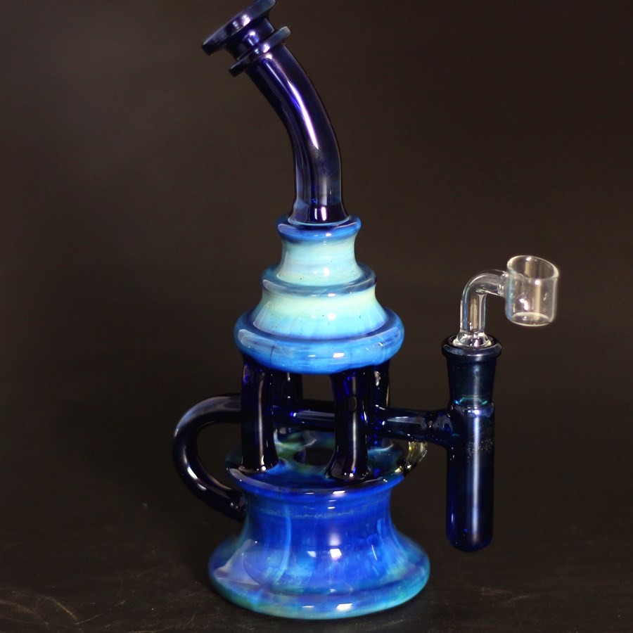 

9inch Smoked Silver Dab Oil Rigs hookah with 4MM Quartz Banger bong Recycler Oil Bubbler Cyclone Perc Glass Water Pipe