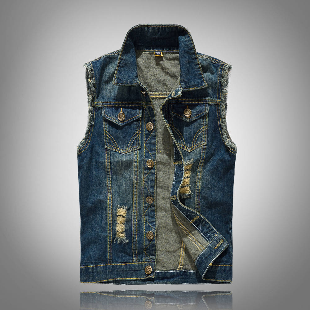 

Men's Vests Slim Trend Denim Vest Plus Size With A Ripped Hole Casual Fashion Clothing, Blue