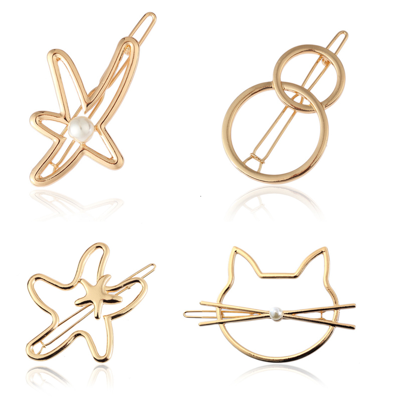 

8 Styles Gold Silver Barrettes Hair Pins For Women 2020 Korean New Star Cat Circle Hair Clip Hairgrip Accessories Girl Gift