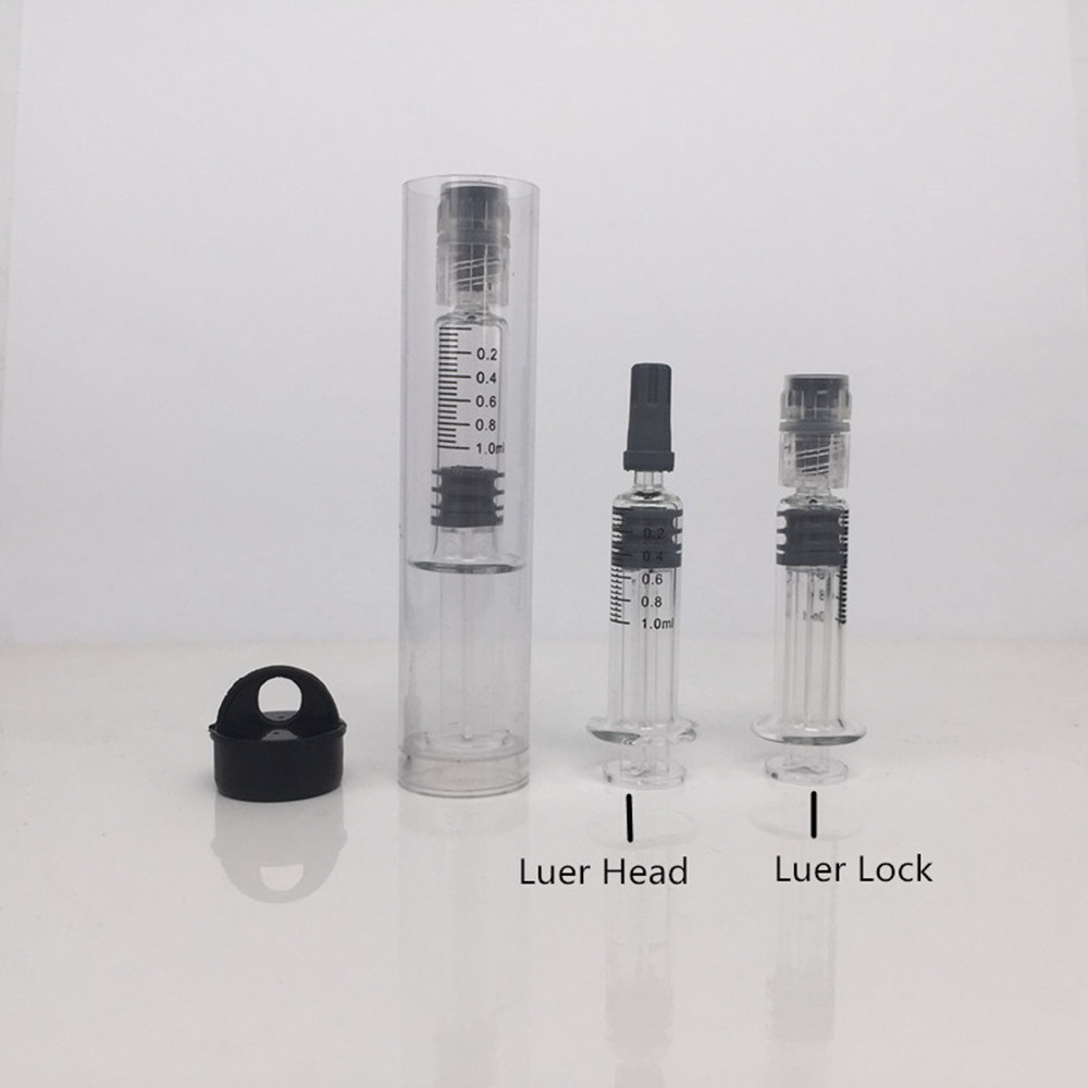 

1ml glass syringe injector Luer Lock Head with measurment mark and retail packaging vaporizer pen cartridge co2 thick oil tools