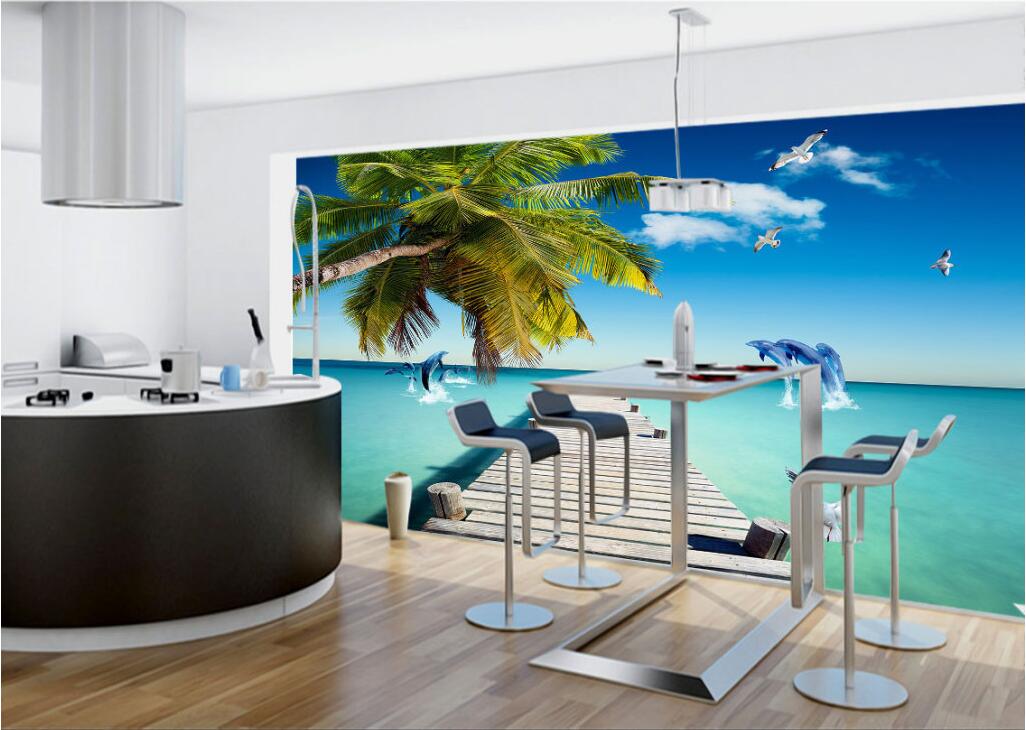 

WDBH 3d wallpaper custom photo Blue sky white clouds beautiful beach seascape living room home decor 3d wall muals wall paper for walls 3 d, Non-woven