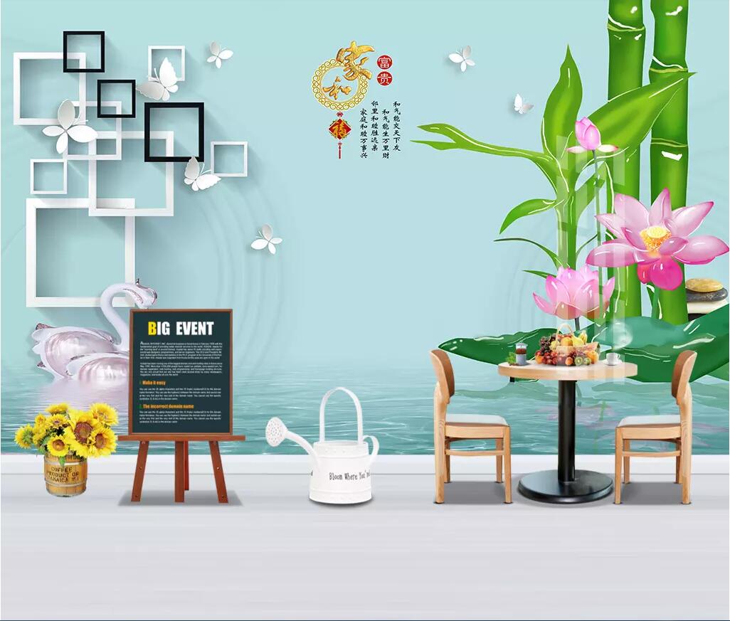 

3d room wallpaper cloth custom photo Home and rich crystal bamboo lotus box square swan background wall wallpaper for walls 3 d, Picture shows