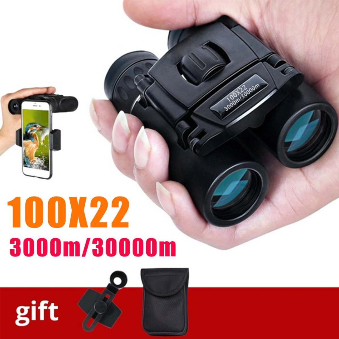 

100X22 30000m Folding Binoculars Pocket Portable Zoom Telescope Day Night Vision Outdoor Camping Hunting Binoculars w/Phone Clip