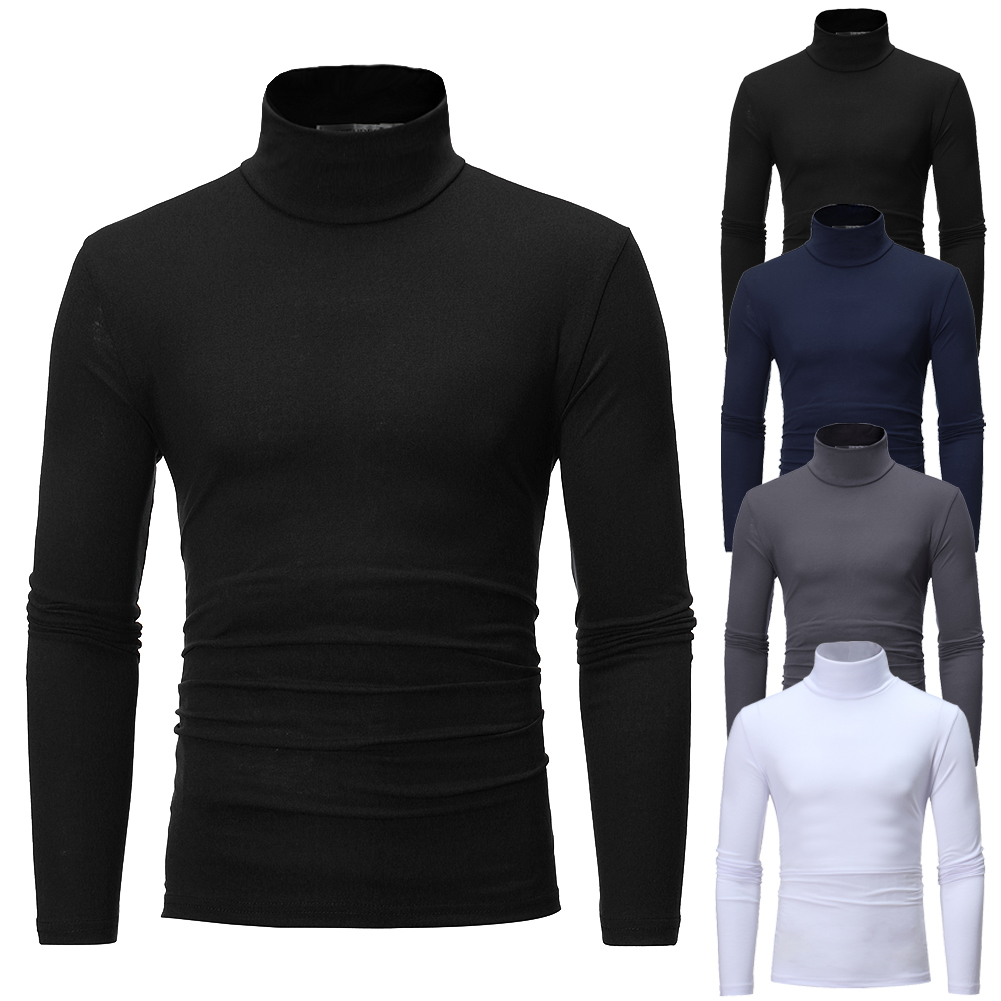 T-shirt d'hiver à col haut et à manches longues en coton thermique pour hommes