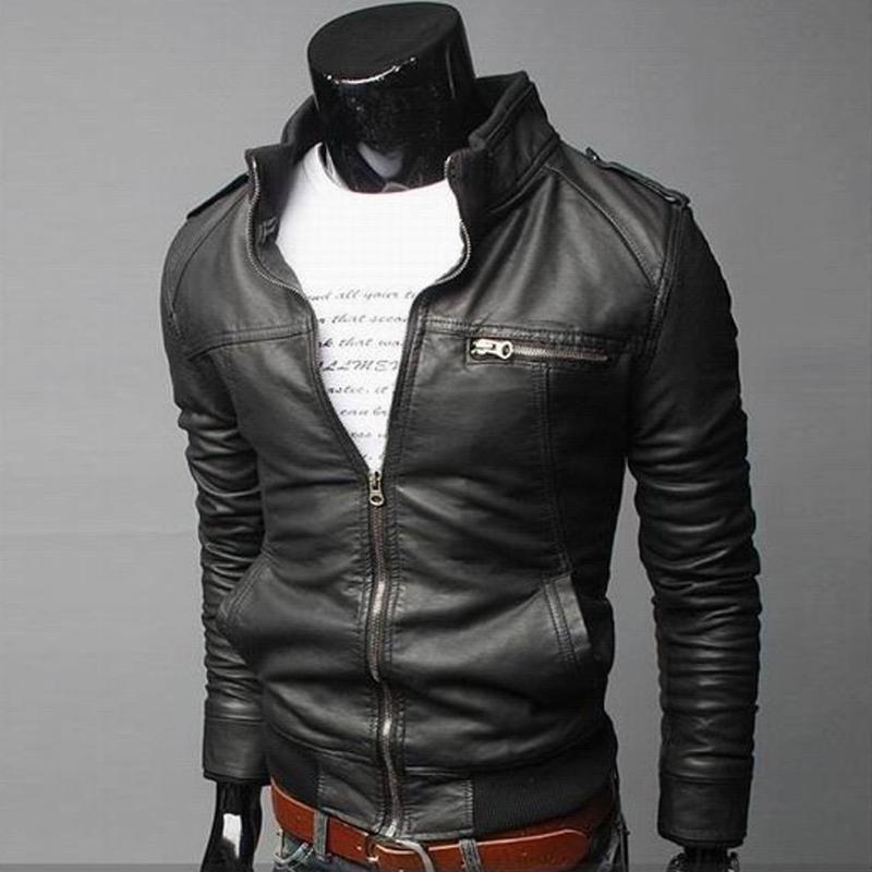

Men Leather Jacket Men's Stand Collar Coat Spring Autumn Casual Slim PU Jacket Male Moto Biker Coats Outerwear Motorcycle Coat, Coffee