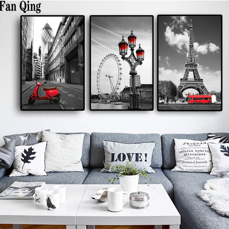 

5D Diy Diamond Painting Paris Tower London Eye Black White Wall Art Nordic Cityscape mosaic Full diamond Embroidery Cross Stitch