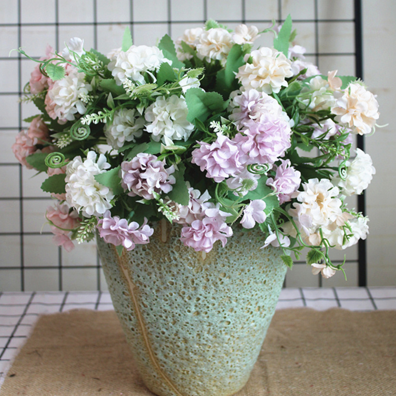 

Nordic style small flower ball bundle silk Artificial flowers flores artificiales for home wedding fall decorations Xmas decor, White
