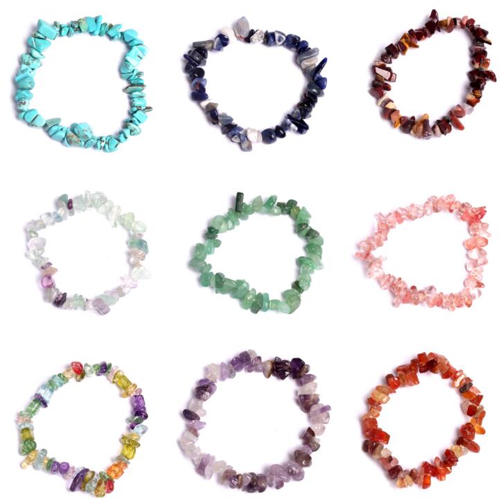 CHAKRA Freeform Natural Stone Chips Beads Bracelet Bangle Wristband 20 Colors