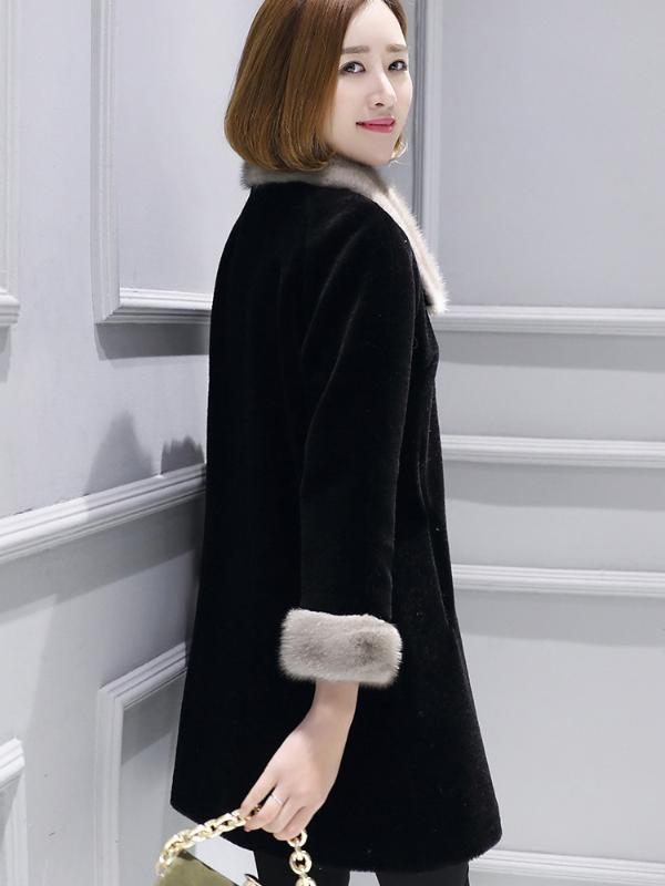 

Autumn Winter Real Women Long Jacket 100% Wool Coat Female Luxury Jackets Collar Manteau Femme KQN12122, Black