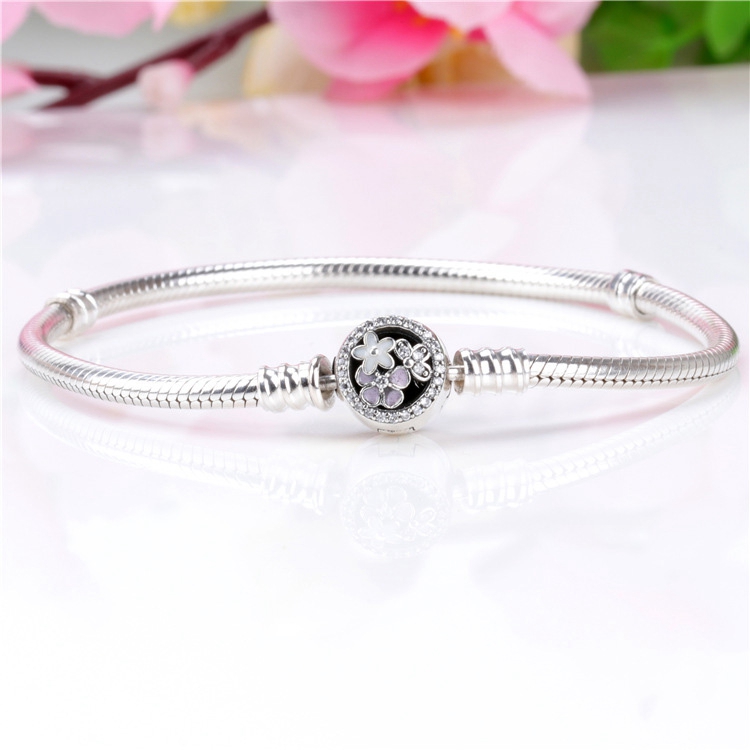 

Genuine 925 sterling silver bracelet poetic bloom mixed CZ drill suitable for Pandora style jewelry charm beads real silver