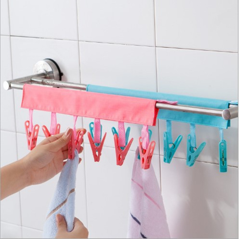 

Multifunctional Portable Cloth Hanger Drying Rack Foldable Bathroom Rack Travel Clothespin 6 Clip Hanger Towel Socks Hanger Clip