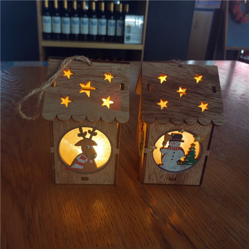 

Christmas Decorations for Home LED Light Up Snowflake Wooden House Garlands Pendant New Year 2020 Decor Navidad Ornaments