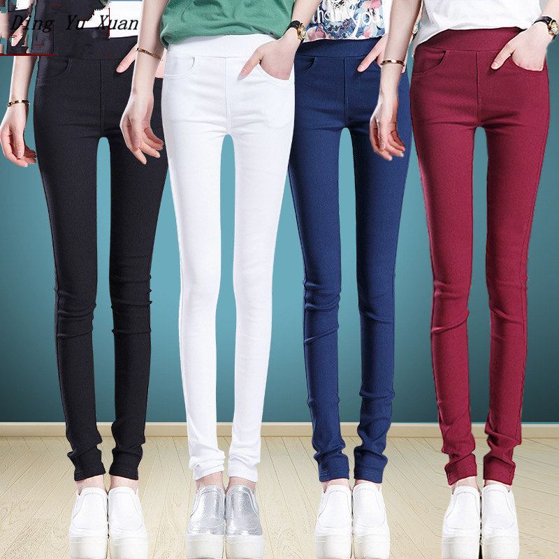

Black White Red Blue Stretch Skinny Leggings Women Spring Thin Pants Slim Legging Casual Elastic High Waist Pencil Pants Female