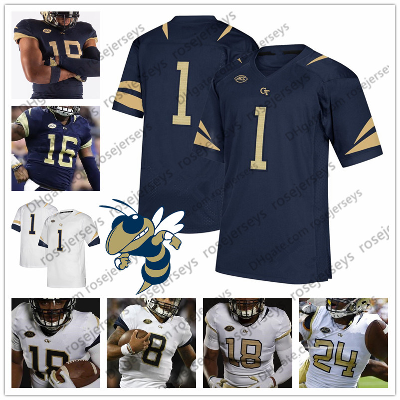 

Custom Georgia Tech Yellow Jackets 2019 Football Any Number Name White Navy Blue 4 James Graham 24 Mason Men Youth Kid Jersey 4XL