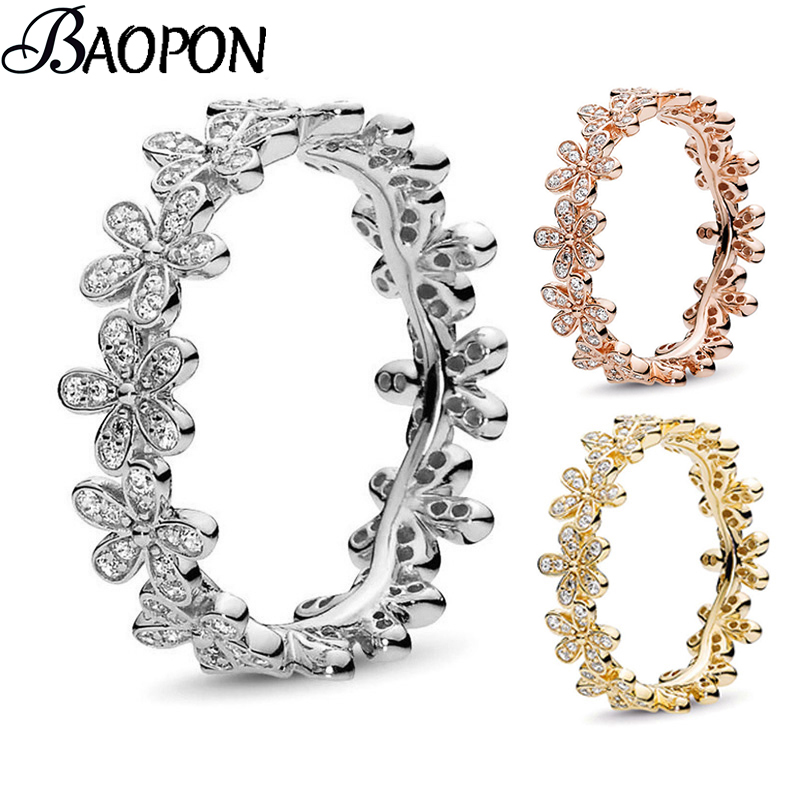 

Hot Fashion Rose Gold Color Dazzling Daisy Meadow Stackable Rings For Women Compatible With Original Fine Ring Gift