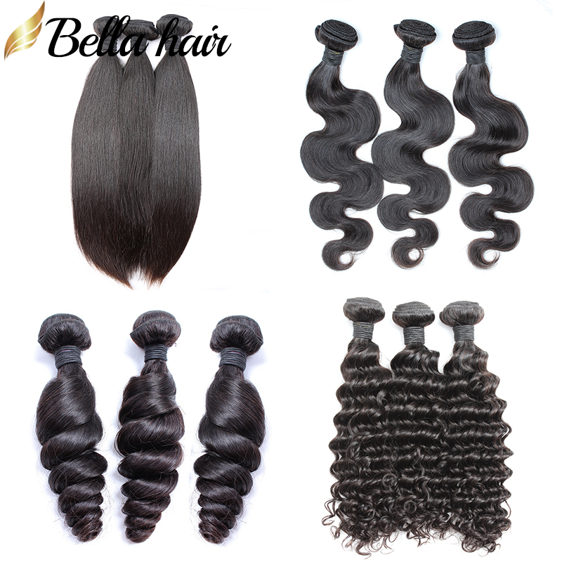 

Brazilian Hair Bundles 3Bundles Straight Body Deep WaveLoose Wave Virgin Human HairWeft Extensions Double Weft Bellahair, Natural color