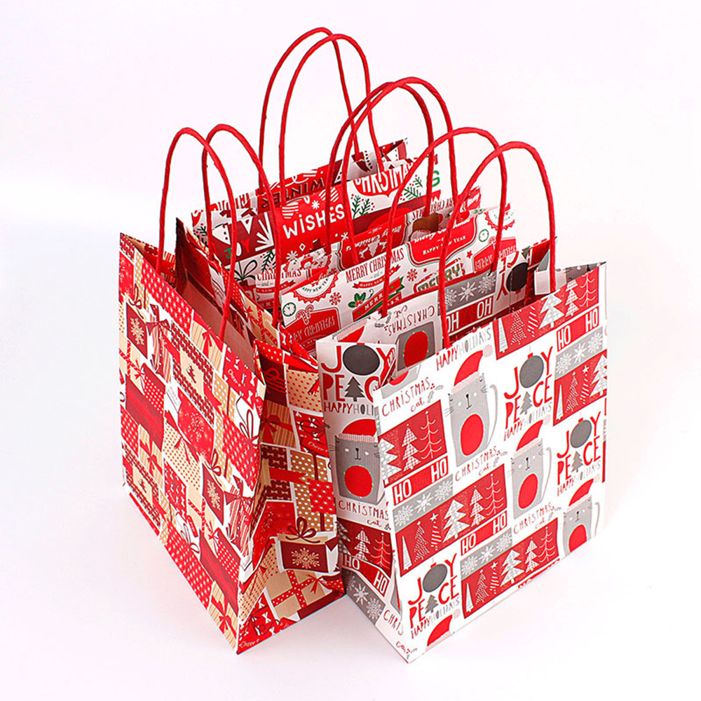 

1Pcs Christmas Paper Bag With Handles Gift Bag Christmas Party Supplies Cookie Gift Packing Birthday Party Favor Stand Bags