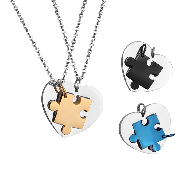 

jewelry for neck male Couples necklaces choker heart pendant mens stainless steel chain necklaces Lovers A pair of pendants