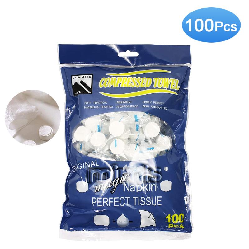 

100pcs Disposable Pure Cotton Compressed Portable Travel Face Towel Water Wet Wipe Washcloth Napkin Outdoor Moistened Tissues, White