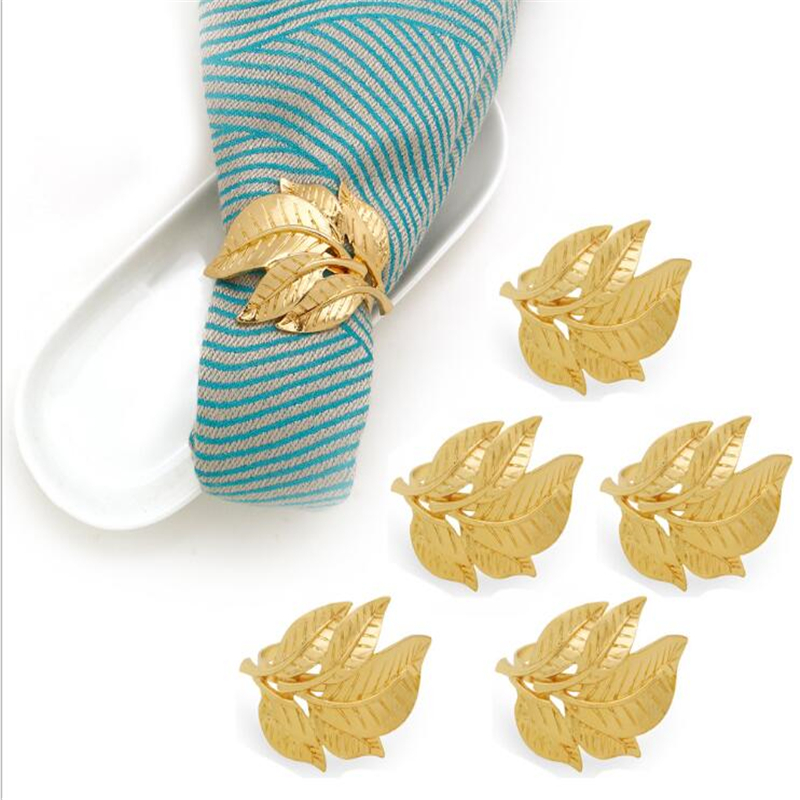 

Golden Leaf Napkin Ring Buckles Restaurant Hotel Wedding Serviette Holder DIY Metal Dinner Table Decor Supplies Napkin Buckles