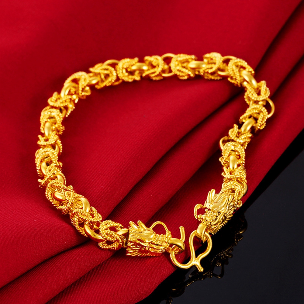 Bracelet en or jaune 18 carats pour hommes et femmes, chaîne de poignet en filigrane remplie avec tête de Dragon, Design, bijoux à la mode, cadea
