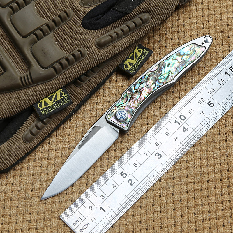 

New mini CR Mnandi M390 Blade TC4 Titanium handle folding knife Copper washer camping Pocket Survival EDC Tool knives